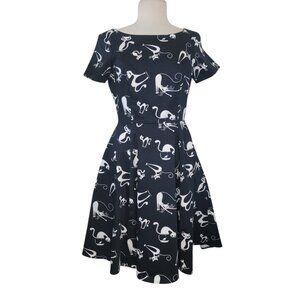 Ixia Fit & Flare Cat Print Rockabilly Short Sleeve WITH POCKETS Dress SZ L